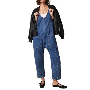 Free People Blue Denim Oversized Jumpsuit